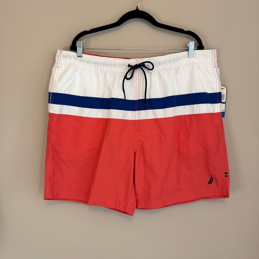 Nautica Men's Colorblock Elastic Waist Quick Dry Swim Trunks Shorts Size XXL‎